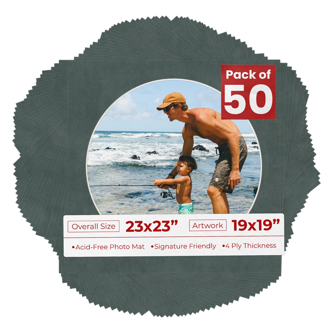 Dark Grey Suede Mat Board for 23x23 Frames - Circle Opening for 19x19 Photos